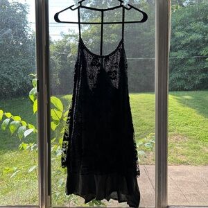 Vintage Olive and Black Lace Midi Dress